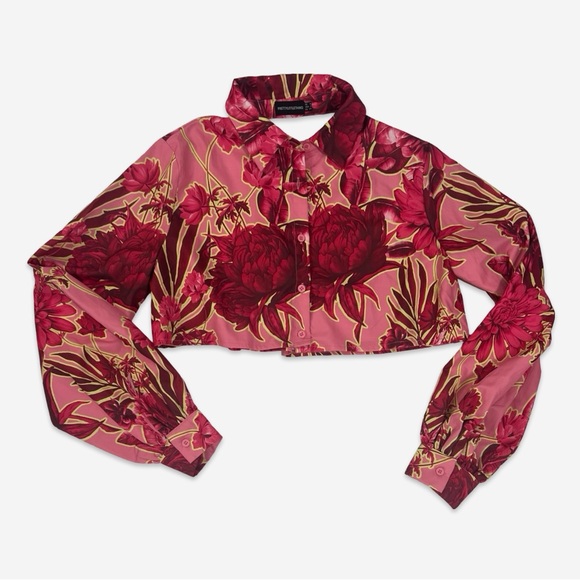 PLT Pink Floral Print Woven Cropped Shirt Short Set - Picture 5 of 8